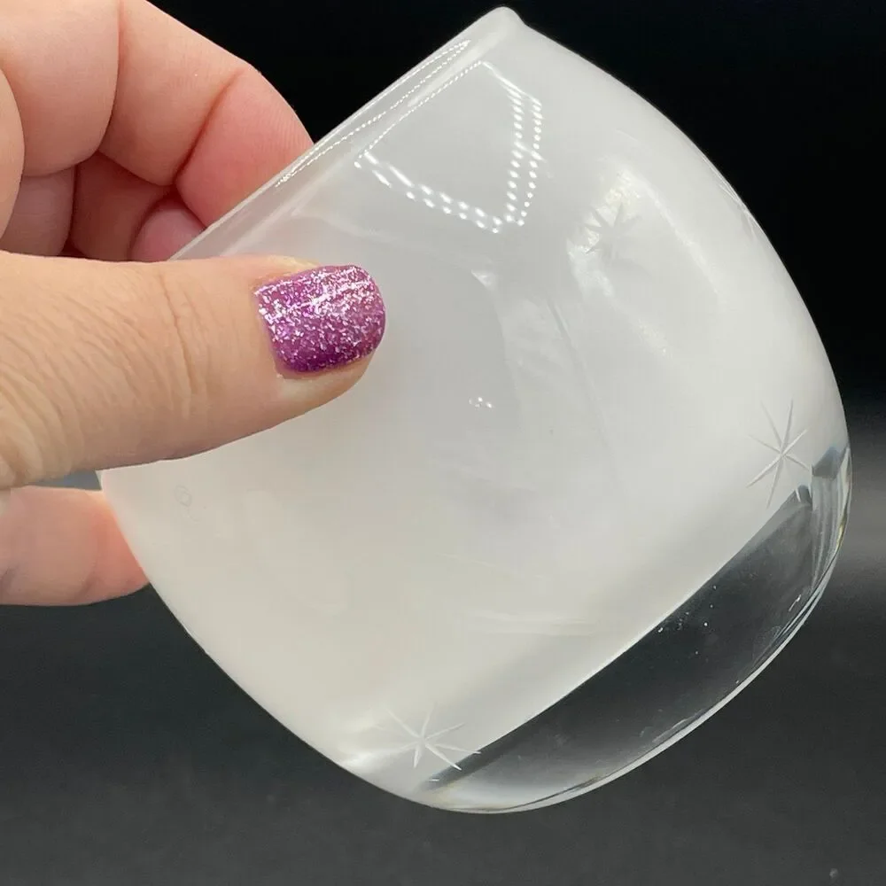 Crate & Barrel White Starburst Etched Glass Votive Candle Holder Poland MCM